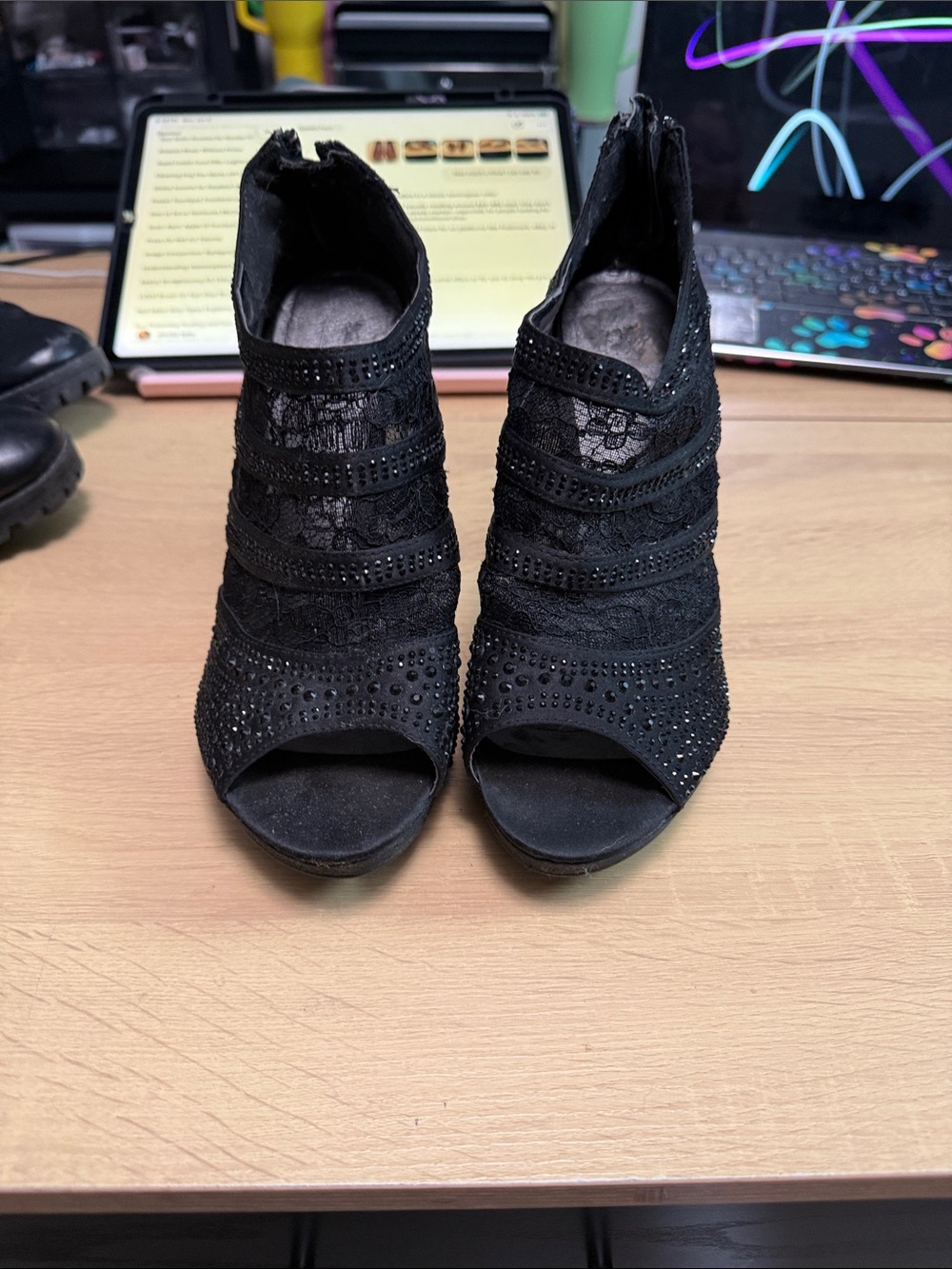 Women's Black Lace Peep-Toe Dress Booties